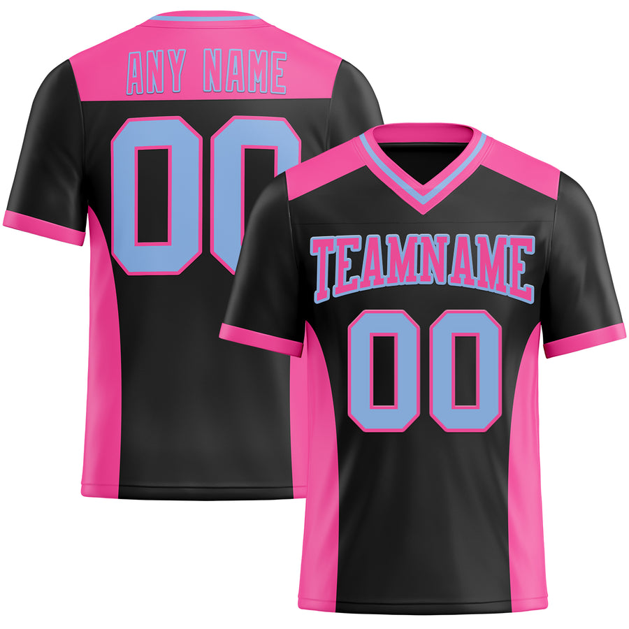 Custom Black Light Blue-Pink Authentic Football Jersey