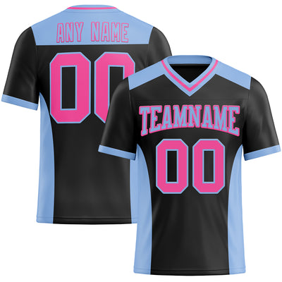 Custom Black Pink-Light Blue Authentic Football Jersey