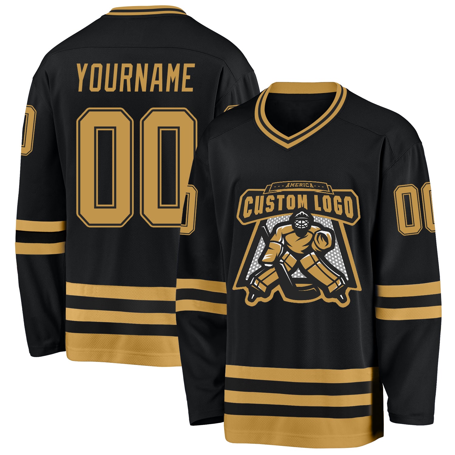 Custom Black Old Gold Hockey Jersey