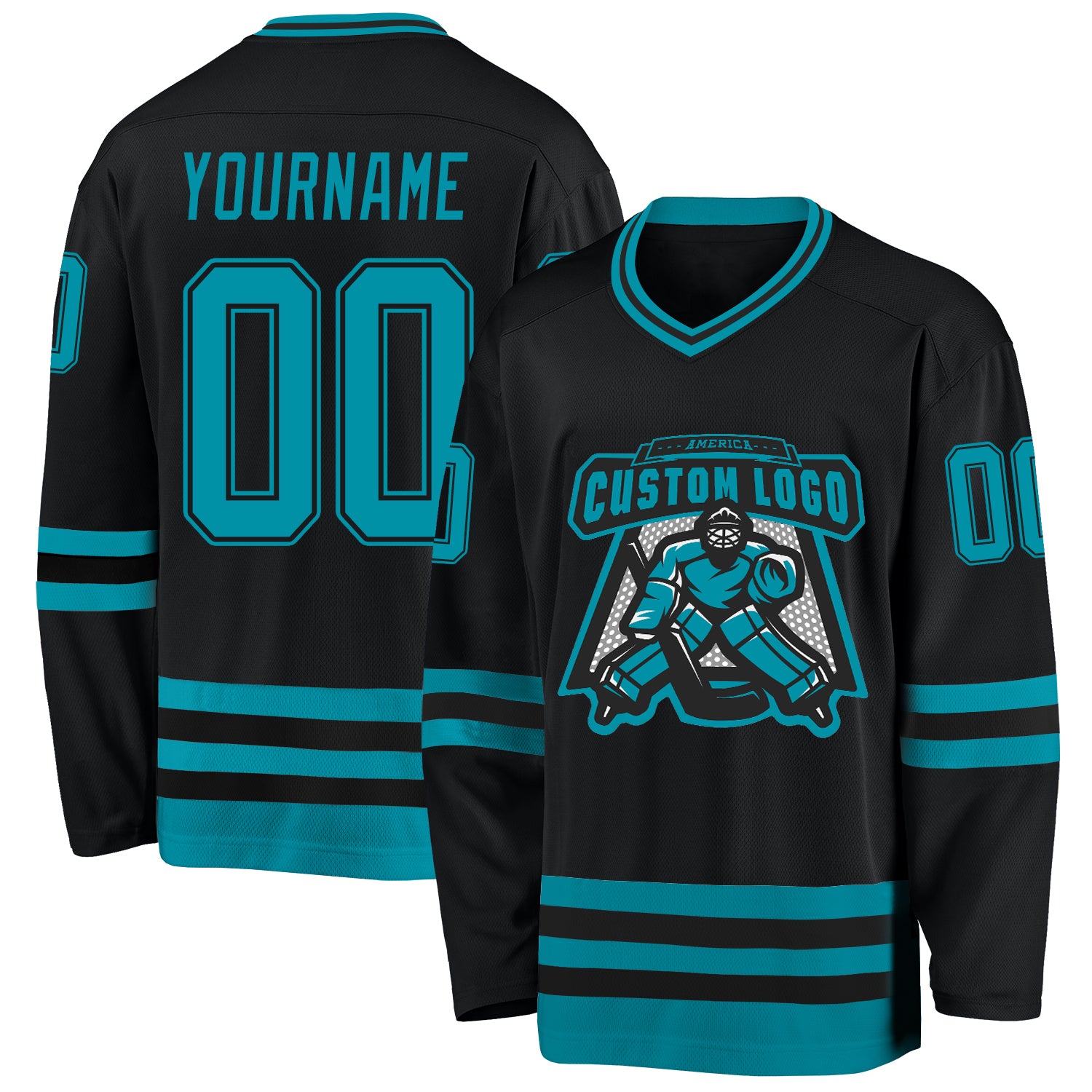Custom Black Teal Hockey Jersey