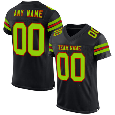 Custom Black Neon Green-Red Mesh Authentic Football Jersey