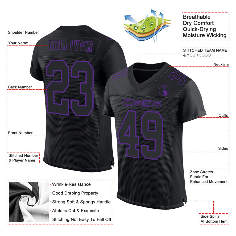 Custom Black Purple Mesh Authentic Football Jersey