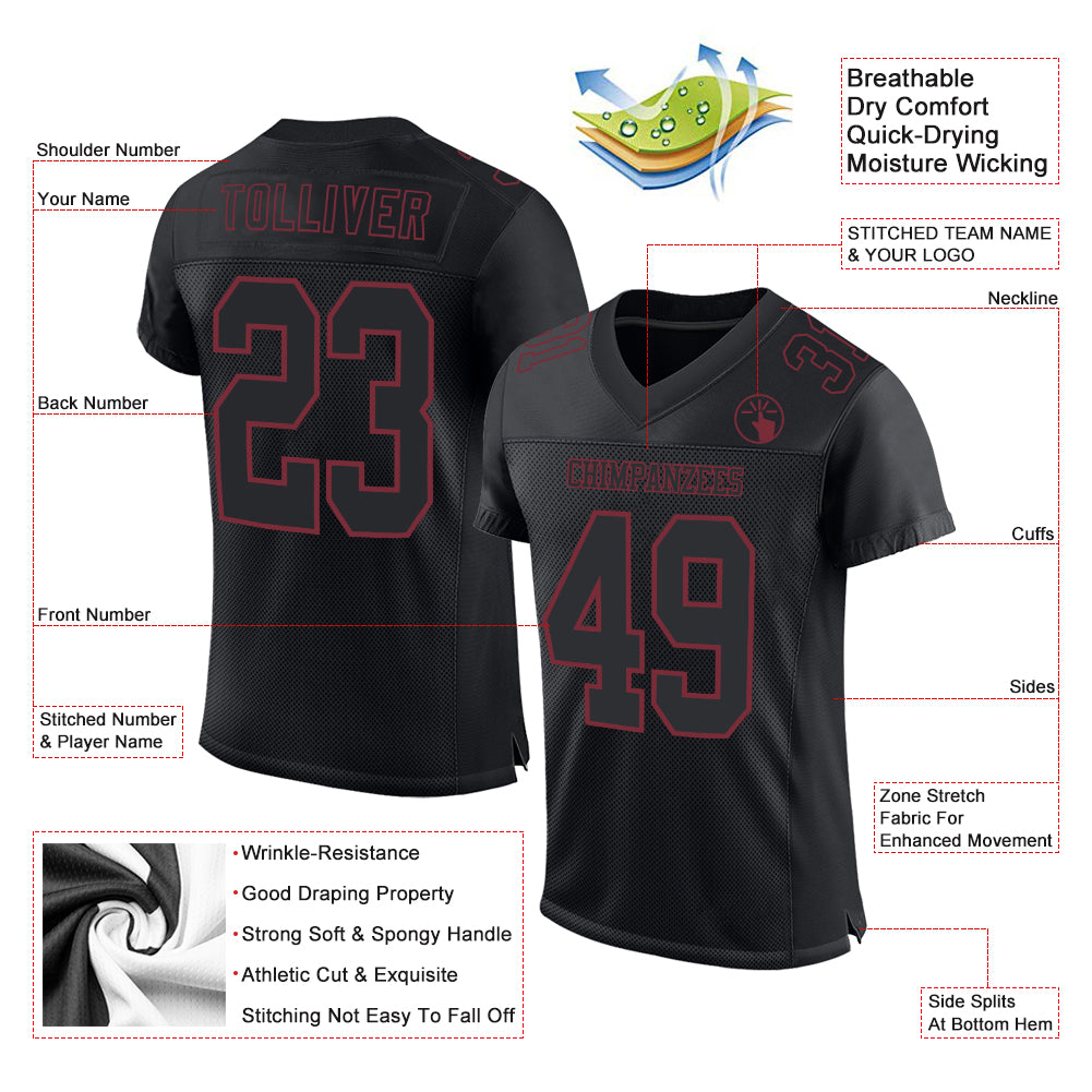 Custom Black Burgundy Mesh Authentic Football Jersey