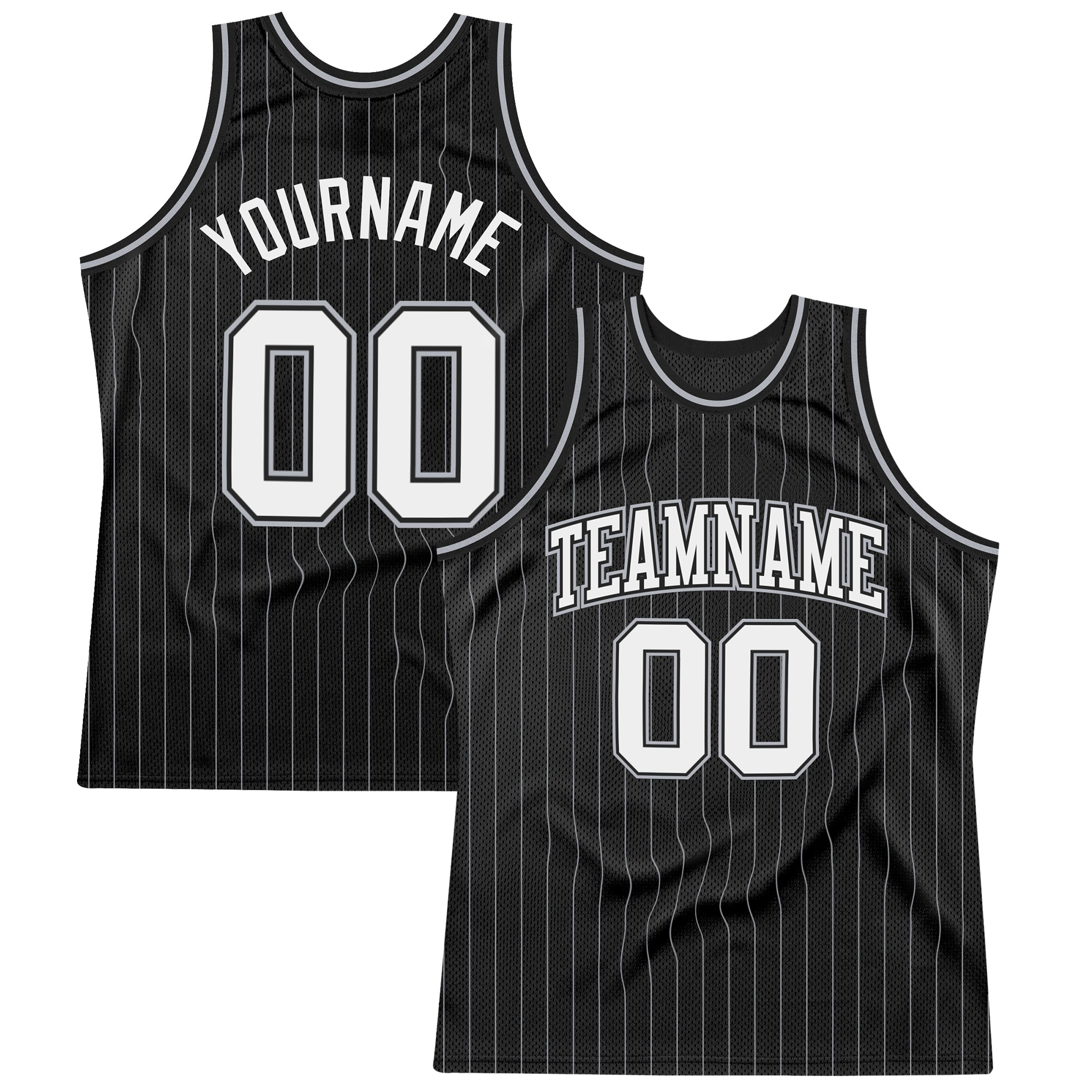 Custom Black Gray Pinstripe White Authentic Basketball Jersey