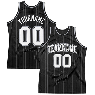 Custom Black Gray Pinstripe White Authentic Basketball Jersey