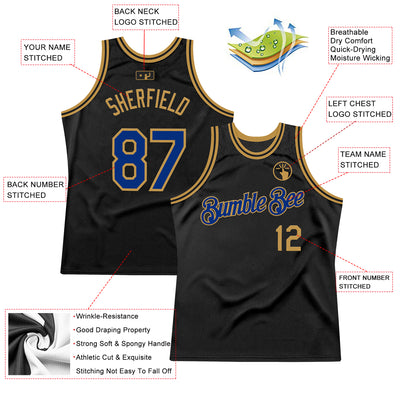 Custom Black Royal-Old Gold Authentic Throwback Basketball Jersey