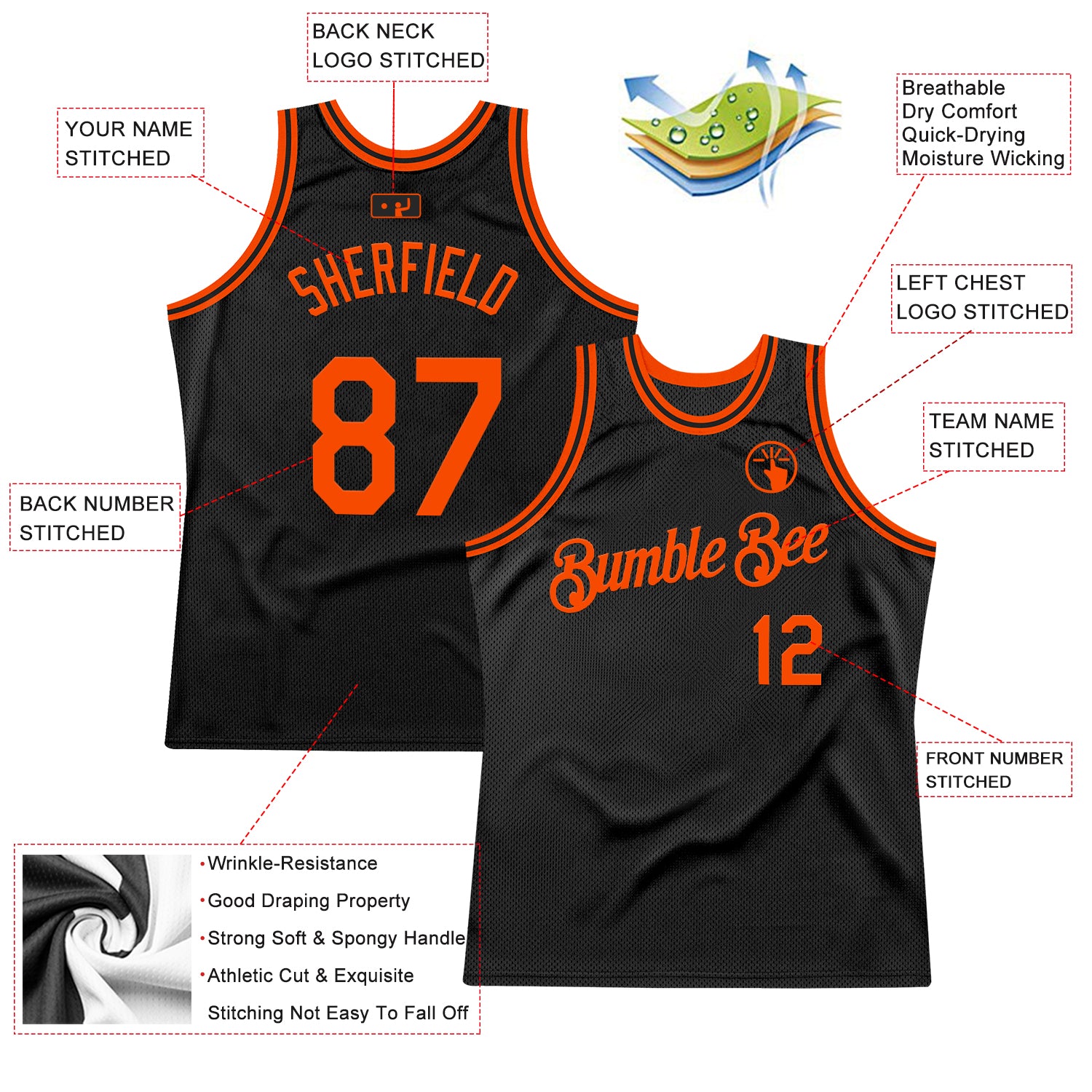 Custom Black Orange Authentic Throwback Basketball Jersey