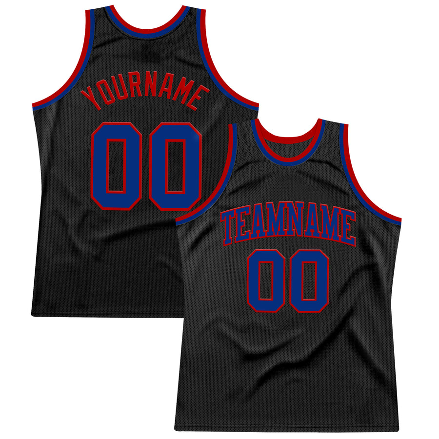 Custom Black Royal-Red Authentic Throwback Basketball Jersey