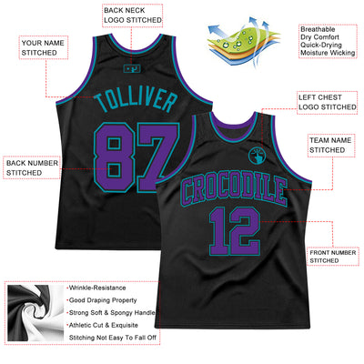 Custom Black Purple-Teal Authentic Throwback Basketball Jersey