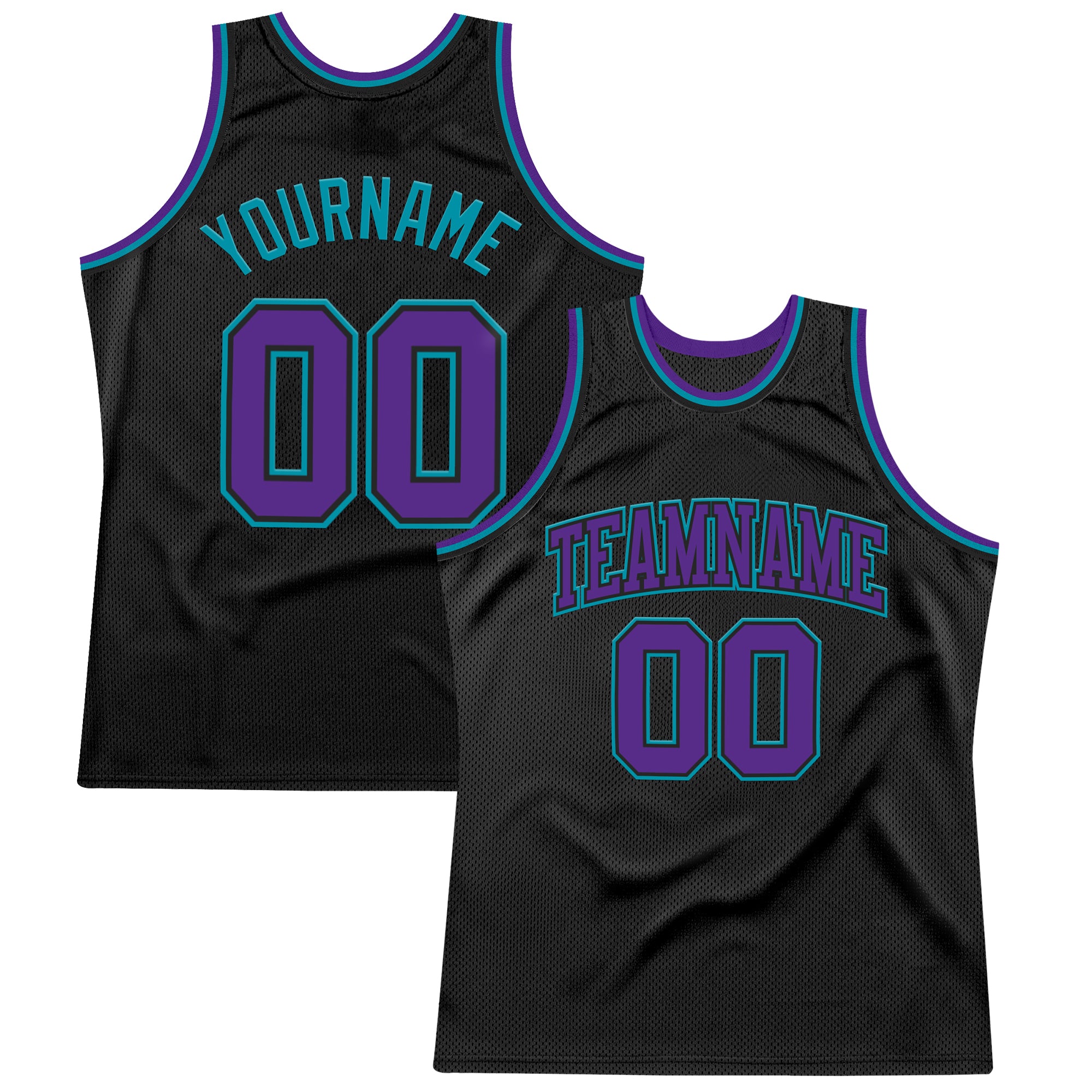 Custom Black Purple-Teal Authentic Throwback Basketball Jersey