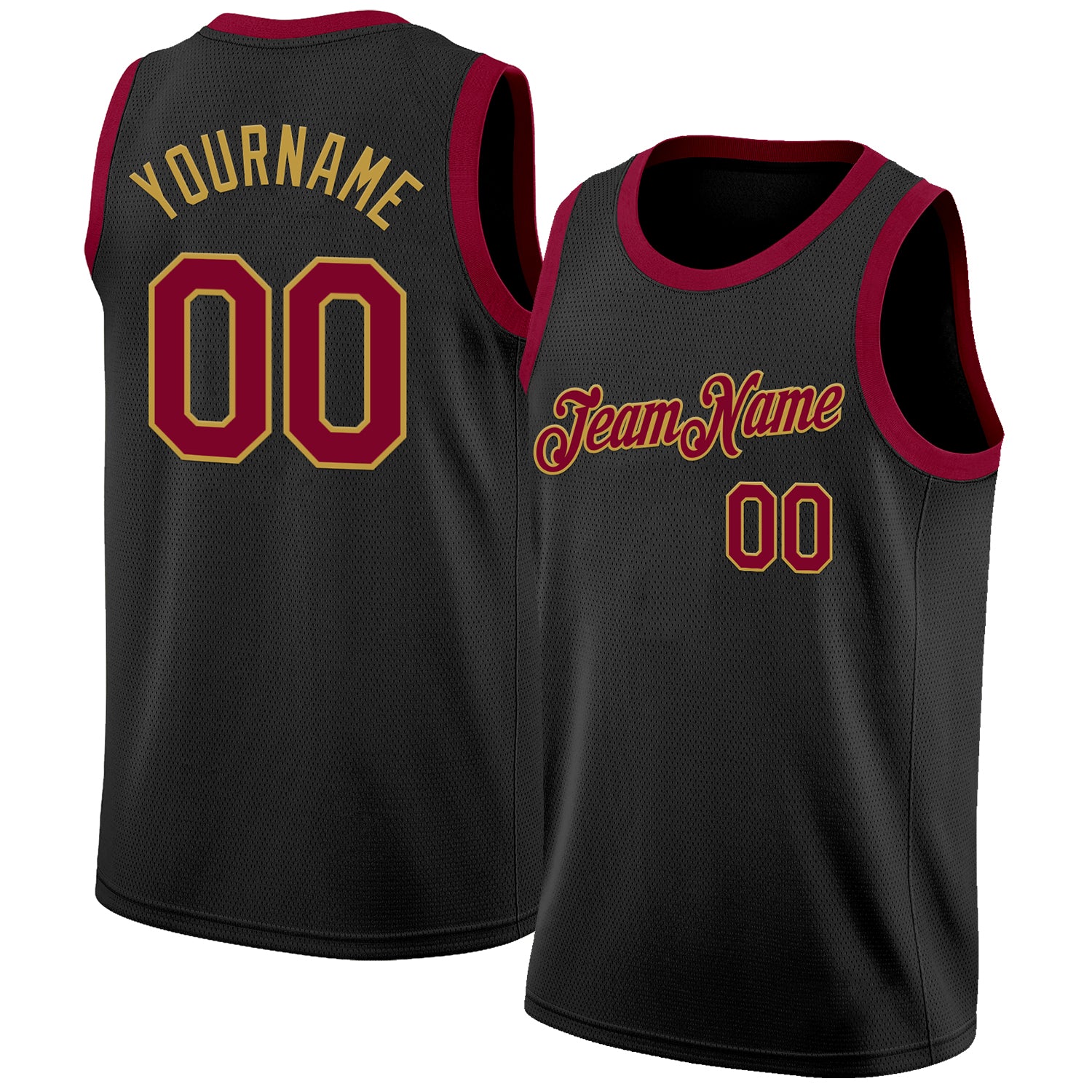Custom Black Maroon-Old Gold Authentic Basketball Jersey