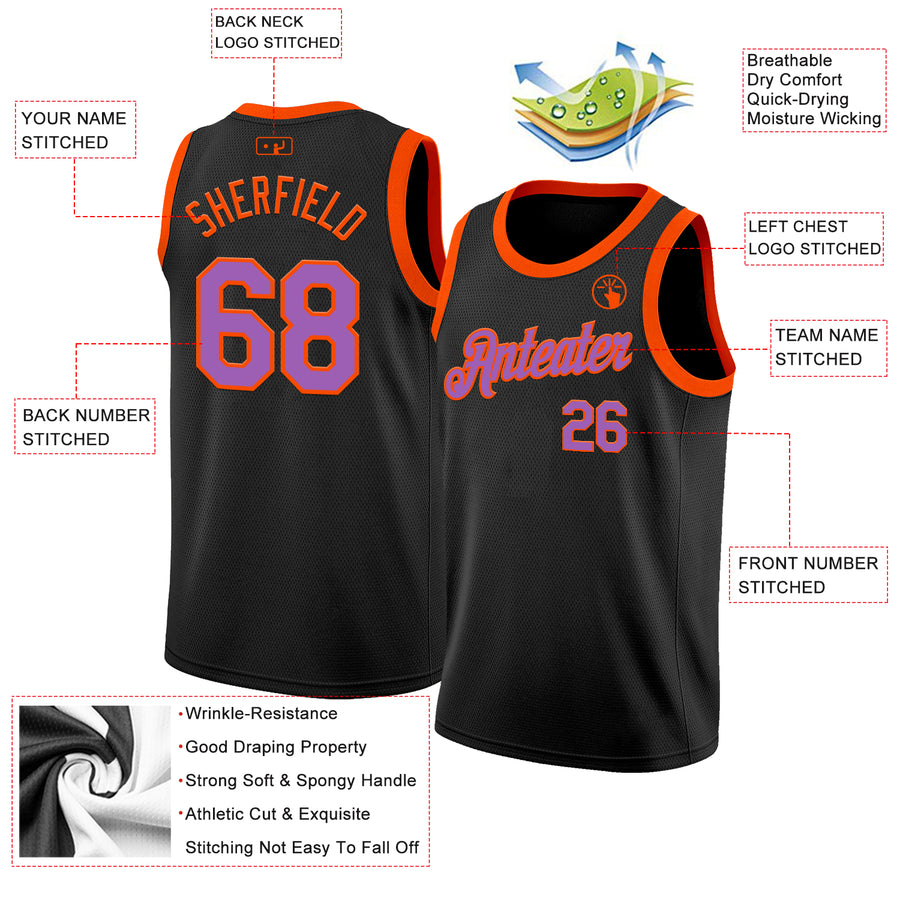 Custom Black Medium Purple-Orange Authentic Basketball Jersey