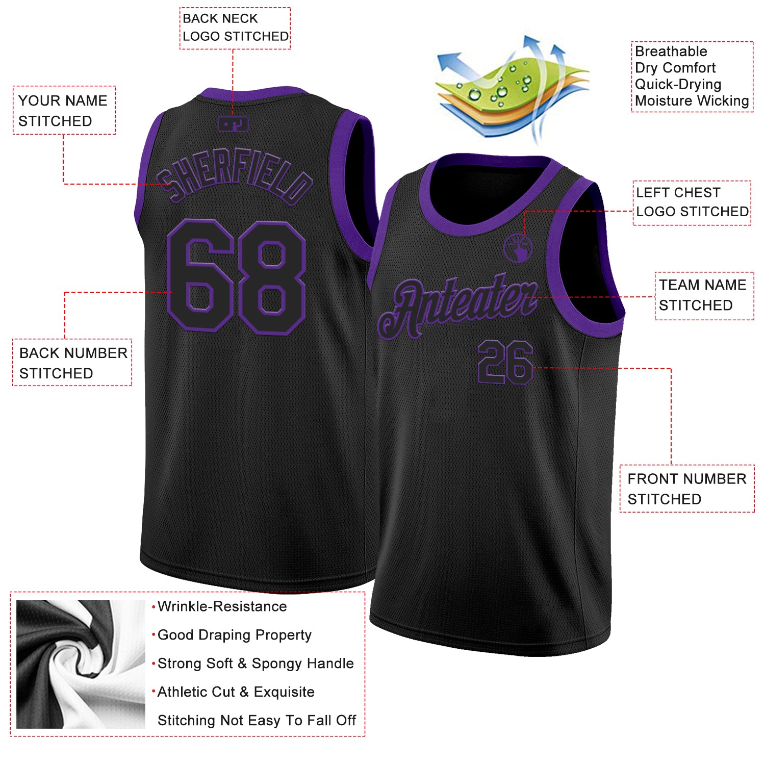 Custom Black Purple Authentic Basketball Jersey