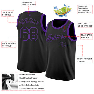 Custom Black Purple Authentic Basketball Jersey
