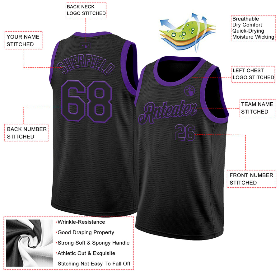 Custom Black Purple Authentic Basketball Jersey