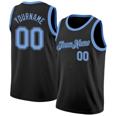 Custom Black Light Blue Authentic Basketball Jersey