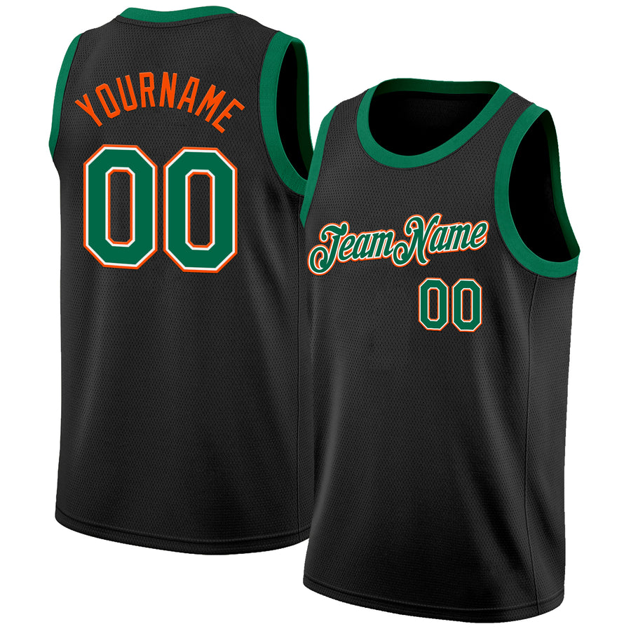 Custom Black Kelly Green White-Orange Authentic Basketball Jersey