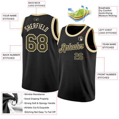 Custom Black Olive-Cream Authentic Basketball Jersey