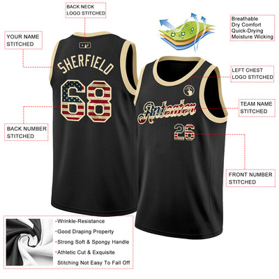 Custom Black Vintage USA Flag-Cream Authentic Basketball Jersey