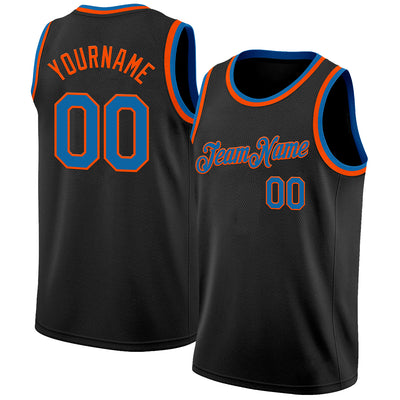 Custom Black Blue-Orange Authentic Basketball Jersey
