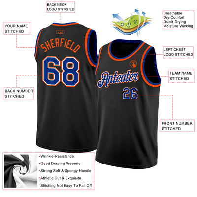 Custom Black Royal White-Orange Authentic Basketball Jersey