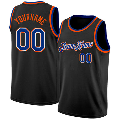 Custom Black Royal White-Orange Authentic Basketball Jersey