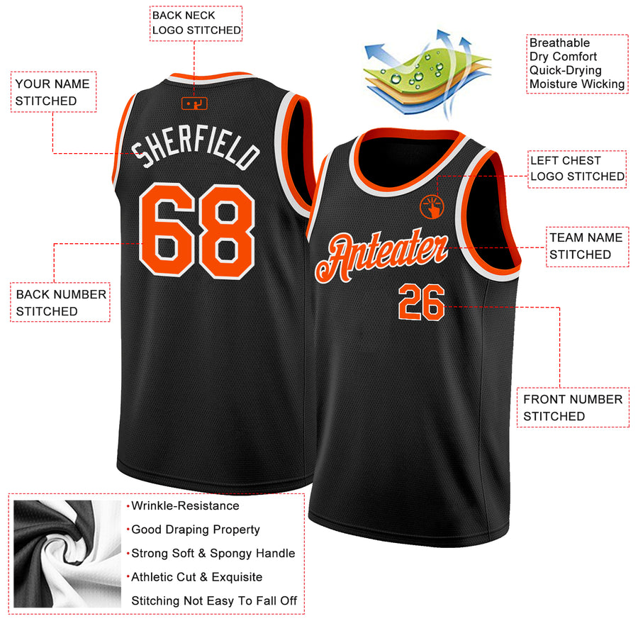 Custom Black Orange-White Authentic Basketball Jersey