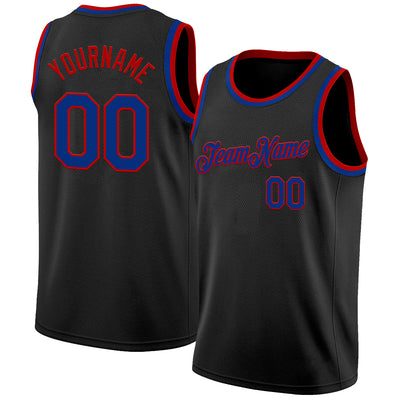 Custom Black Royal-Red Authentic Basketball Jersey