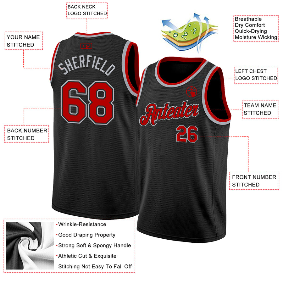 Custom Black Red-Gray Authentic Basketball Jersey