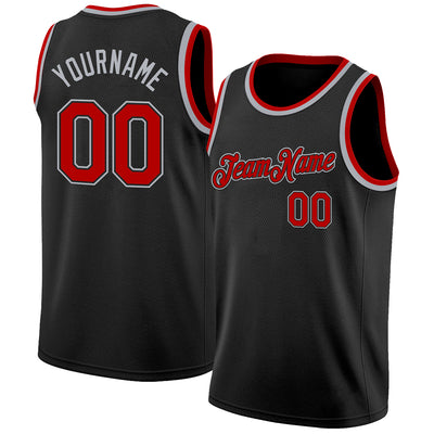 Custom Black Red-Gray Authentic Basketball Jersey