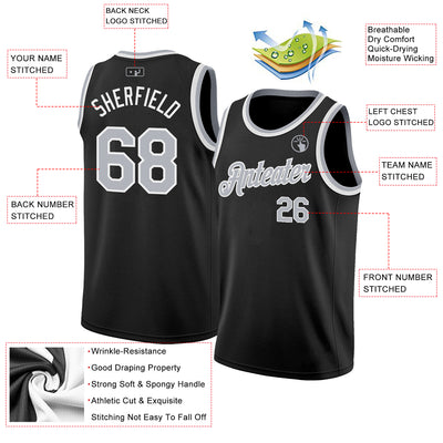 Custom Black Gray-White Authentic Basketball Jersey