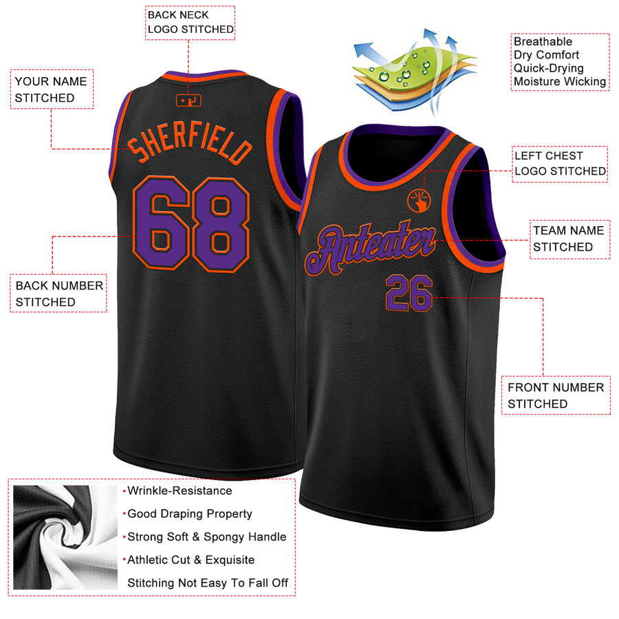 Custom Black Purple-Orange Authentic Basketball Jersey