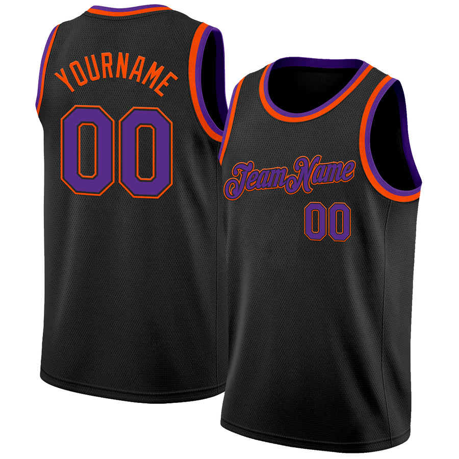 Custom Black Purple-Orange Authentic Basketball Jersey