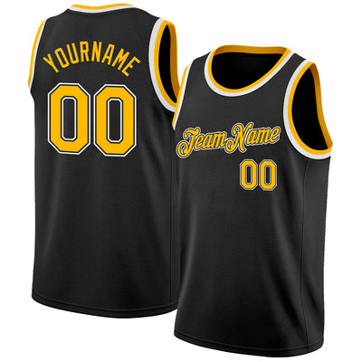 Custom Black Gold-White Authentic Basketball Jersey