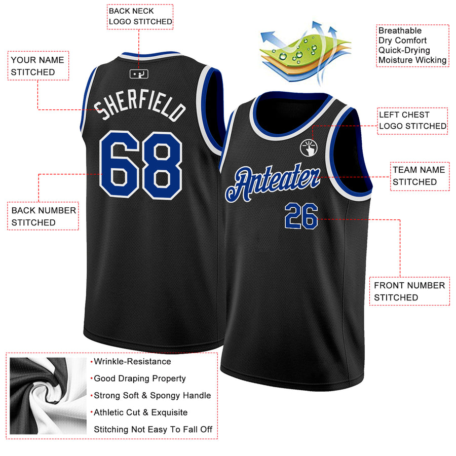 Custom Black Royal-White Authentic Basketball Jersey