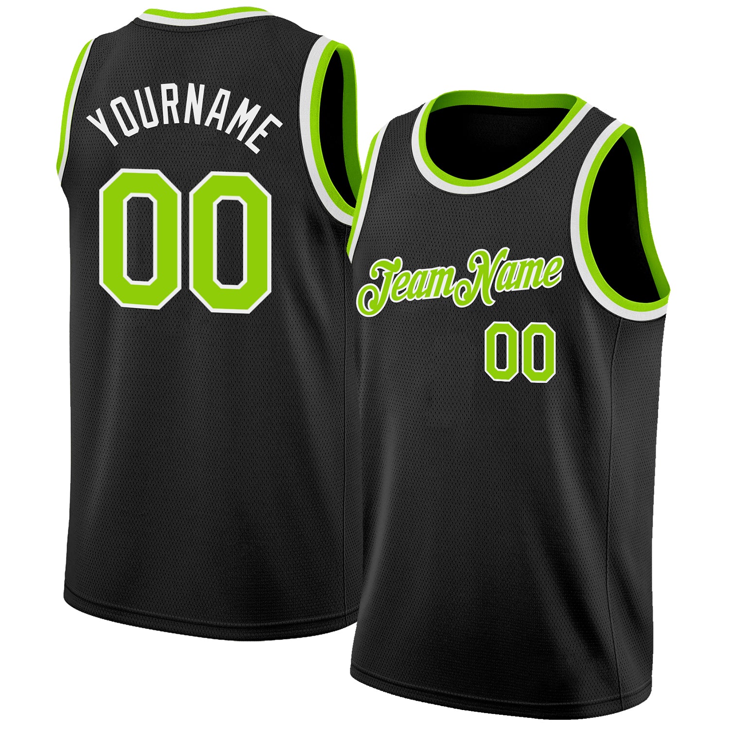 Custom Black Neon Green-White Authentic Basketball Jersey