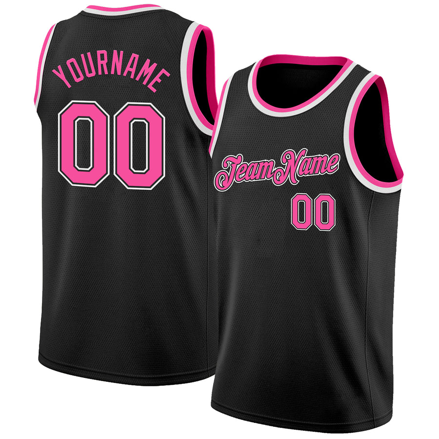 Custom Black Pink-White Authentic Basketball Jersey