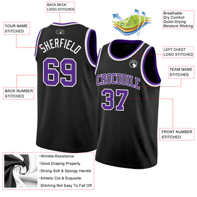Custom Black Purple-White Authentic Basketball Jersey