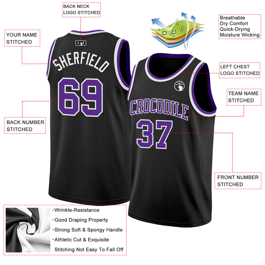 Custom Black Purple-White Authentic Basketball Jersey