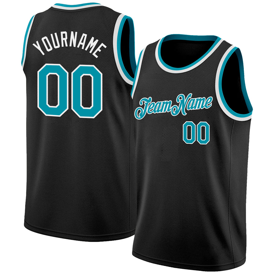 Custom Black Teal-White Authentic Basketball Jersey