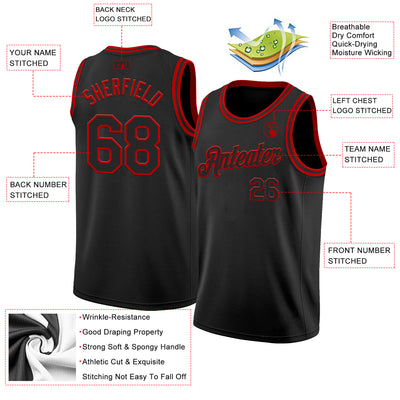 Custom Black Red Authentic Basketball Jersey