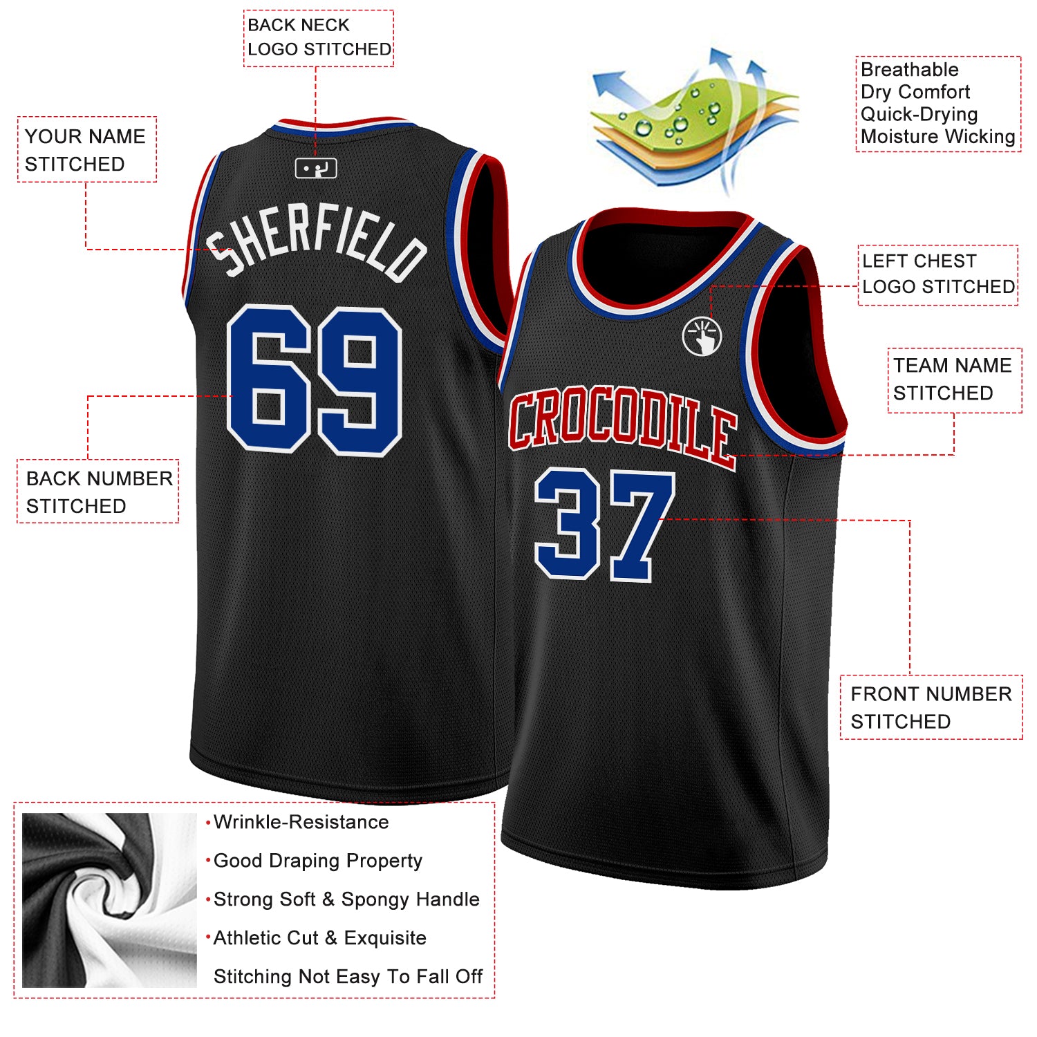 Custom Black Royal White-Red Authentic Basketball Jersey