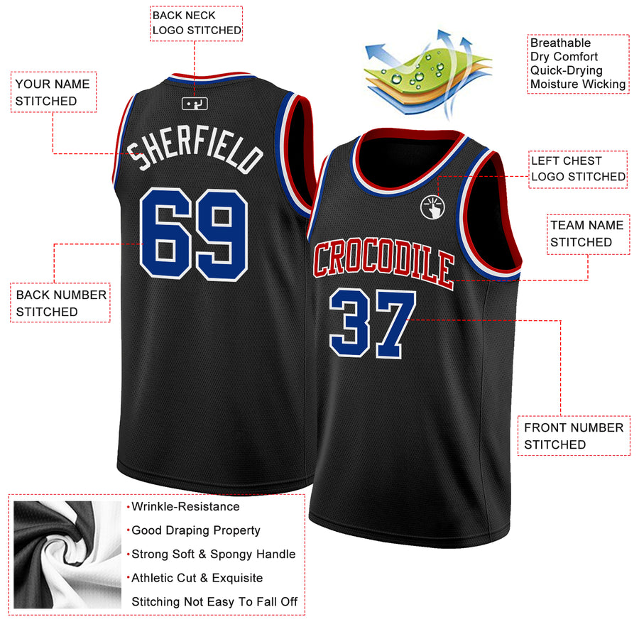 Custom Black Royal White-Red Authentic Basketball Jersey
