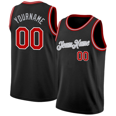 Custom Black Red White-Gray Authentic Basketball Jersey