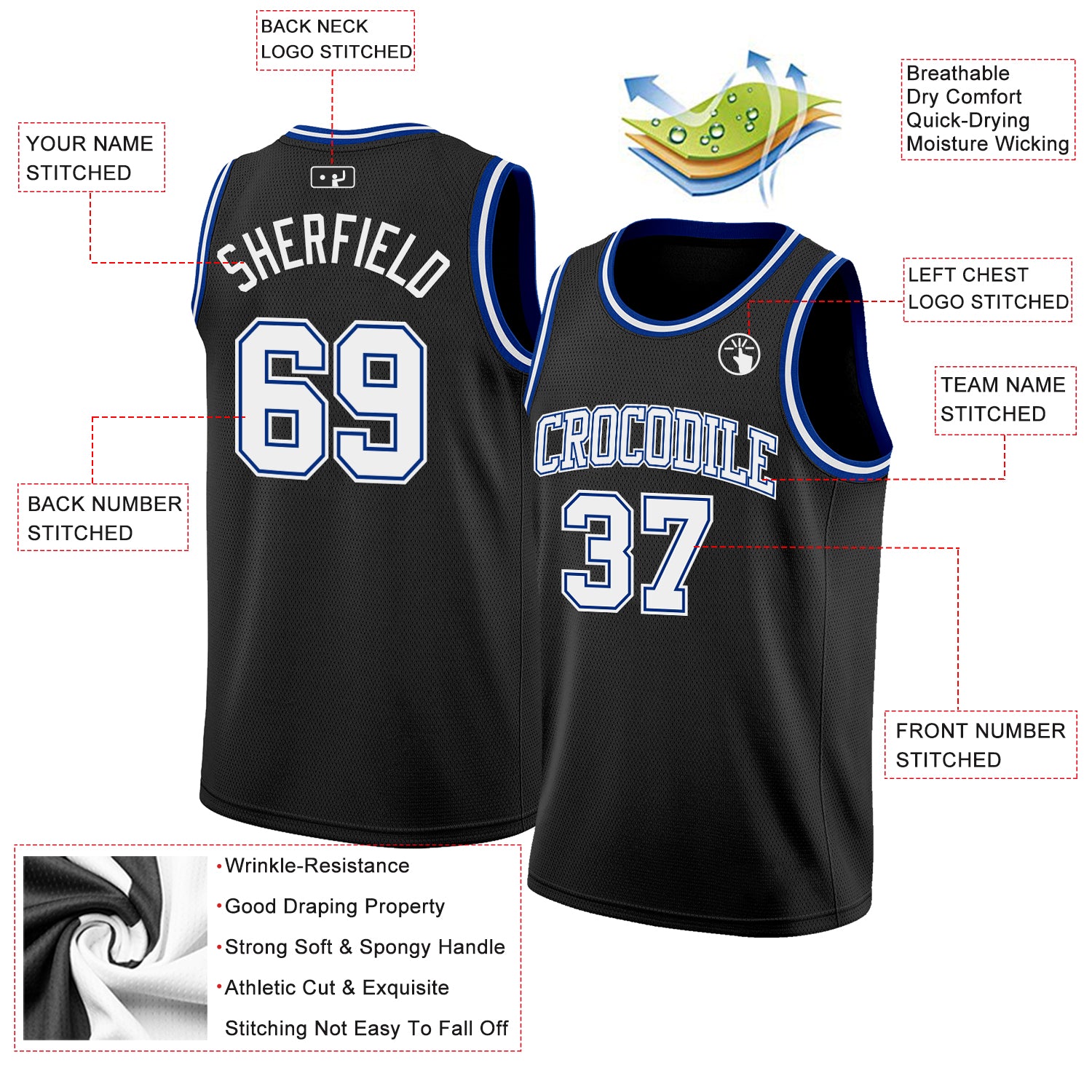 Custom Black White-Royal Authentic Basketball Jersey