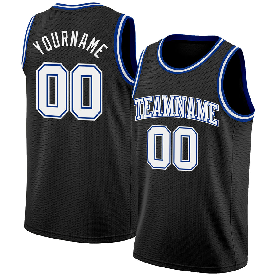 Custom Black White-Royal Authentic Basketball Jersey