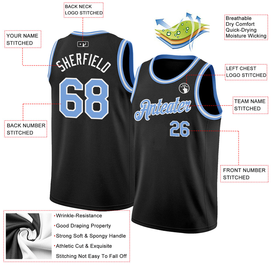 Custom Black Light Blue-White Authentic Basketball Jersey