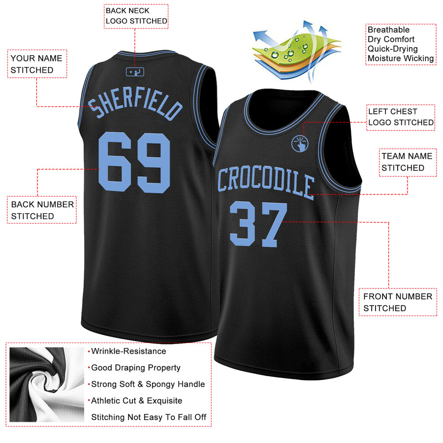 Custom Black Light Blue Authentic Basketball Jersey