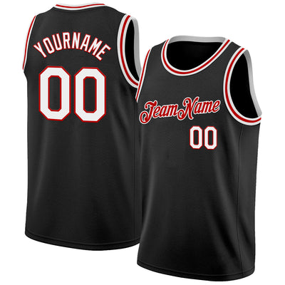 Custom Black White-Red Authentic Basketball Jersey