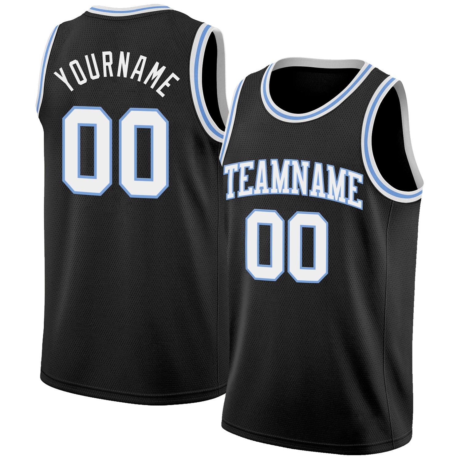 Custom Black White-Light Blue Authentic Basketball Jersey